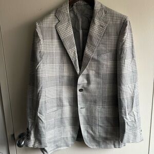 Kiton Light Gray Cashmere Silk Blend Checkered Blazer Su Misura